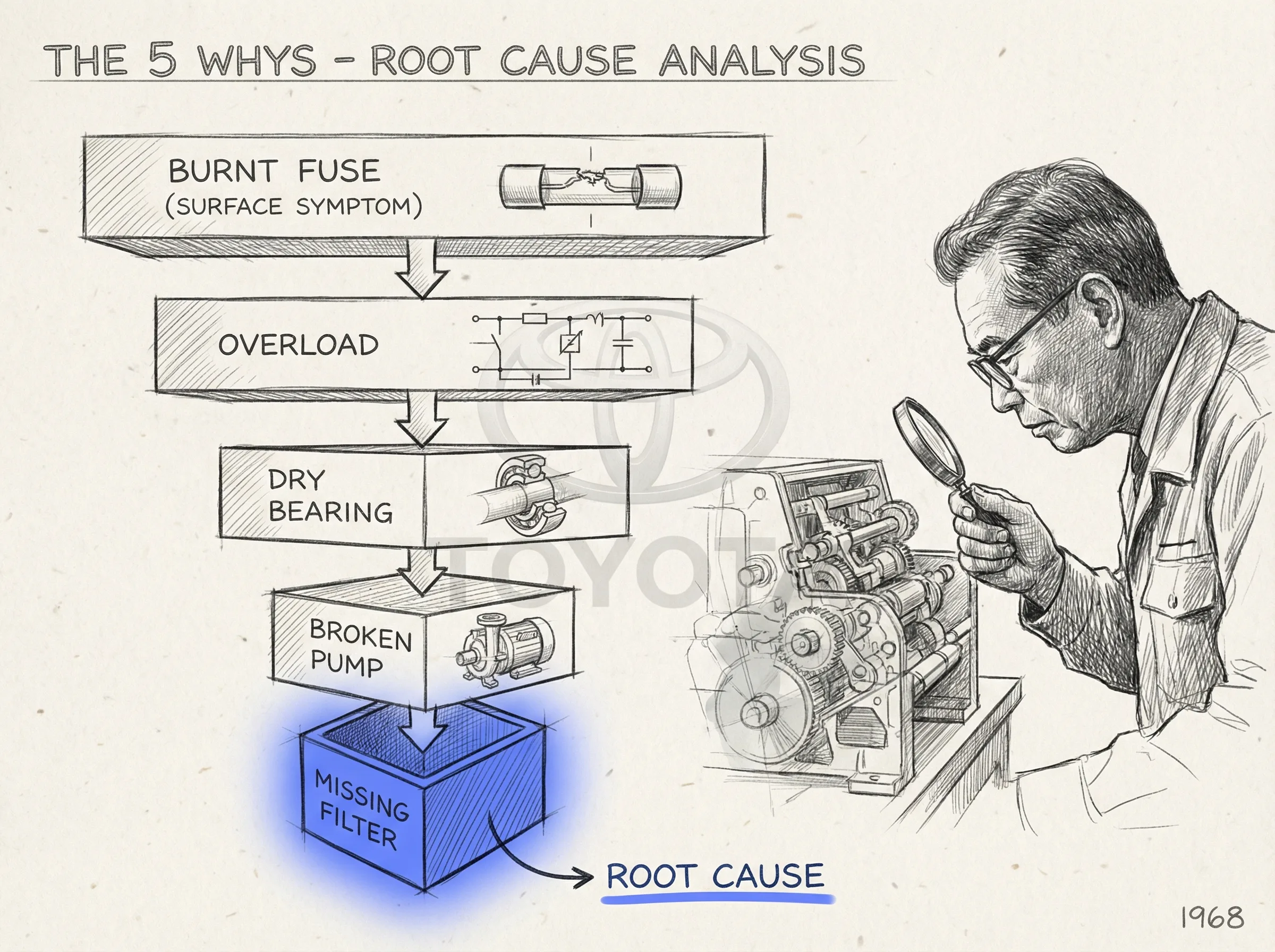 Toyota's 5 Whys — from surface cause to root cause